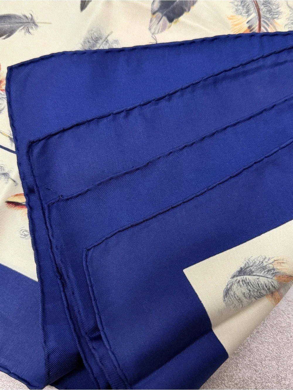 Hermes Multicolor Feather Print Silk Scarf - Blue Trim